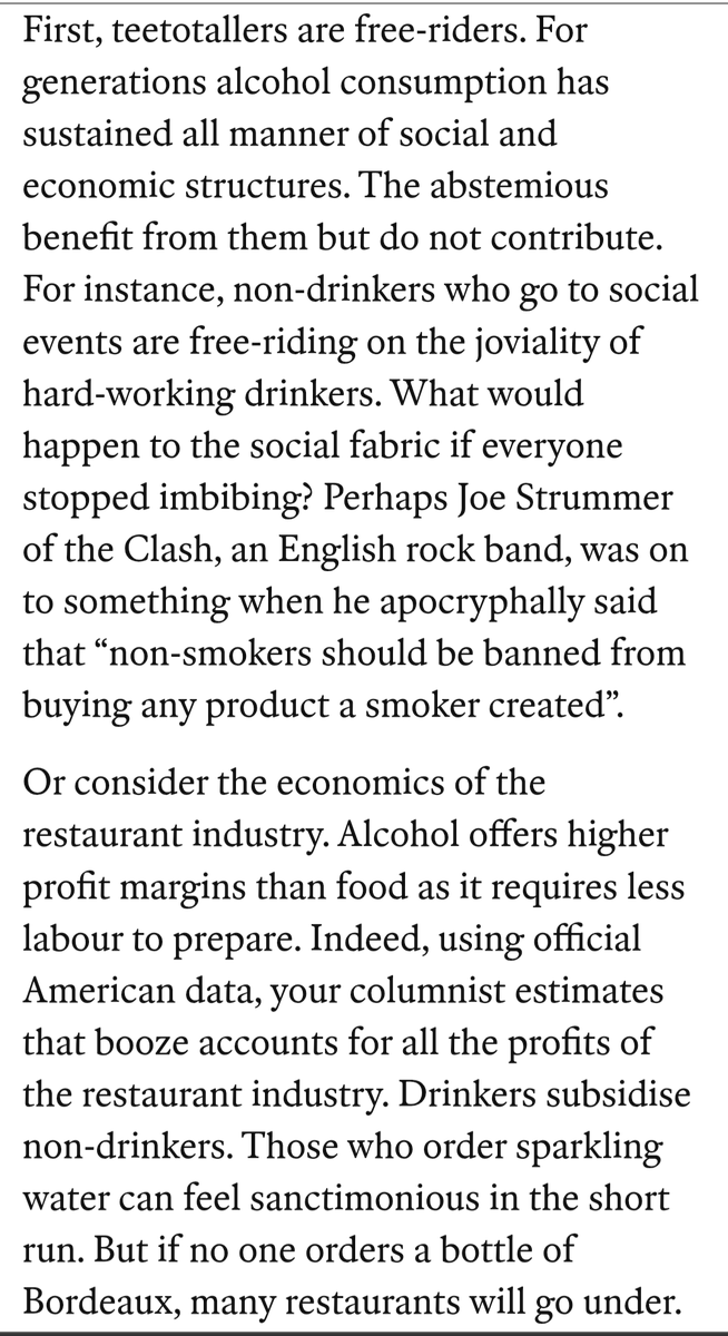 AlecMacGillis's tweet photo. This @TheEconomist piece may be the most explicit endorsement of drinking that any major mainstream publication has run in a long time. Quite something, link below. https://t.co/LZqNnmpd1D