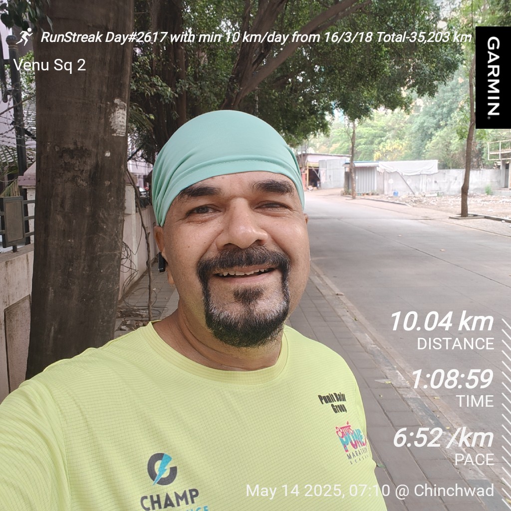 RunnerStreak's tweet image. RunStreak Day#2617 with min 10 km/day from 16/3/18 Total-35,203 km
This Year -1670 km
😊🏃🏃♂️🏃🏃🏃🏃😊
#runners #fitindiamovement #fitness #athletics #streakrunning #NewIndiaFitindia #RunningStreak
#running #marathoner #runsteak #ultramarathon