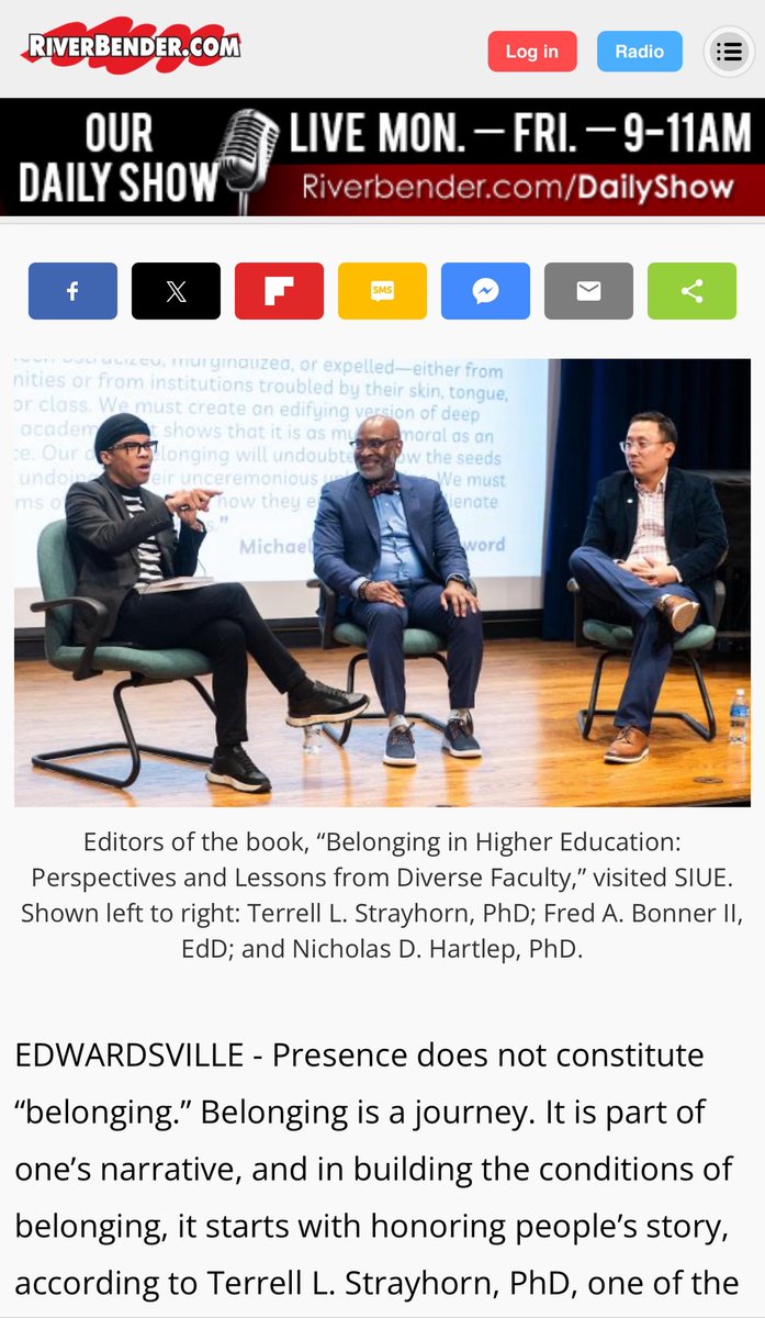 “Presence does not constitute ‘belonging.’ Belonging is a journey. It is part of one’s narrative, and in building the conditions for belonging, it starts with honoring people’s story, according to Terrell Strayhorn, PhD.”

Special thanks to Riverbender.com for coverage of