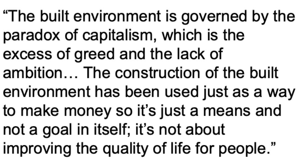 The great Sth American architect &amp; Pritzker Prize winner Alejandro Aravena wrote this in his essay - The power of synthesis
While he was not commenting specifically on Aust cities, this cultural critique absolutely applies to Australia’s speculative cities.
doing same same FAIL