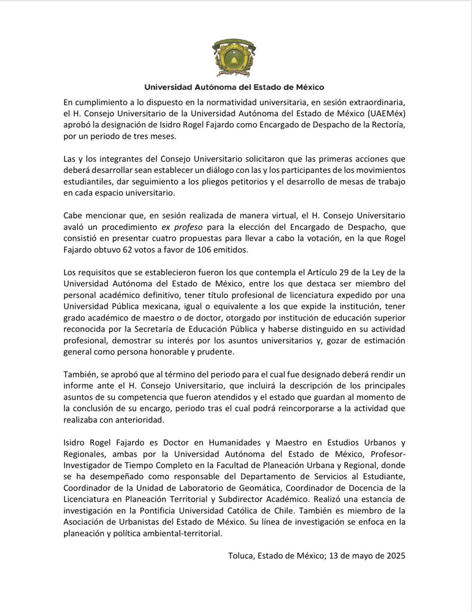 A la Comunidad Universitaria: