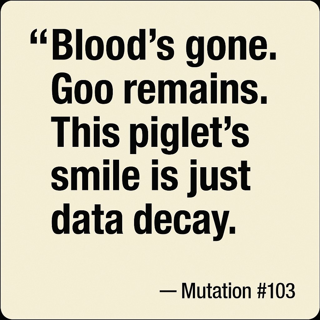 tofuglamsociety's tweet image. “Blood’s gone.
Goo remains.
This piglet’s smile is just data decay.”
— Mutation #103
Now listed as a 1/1 collectible on Polygon.
🧪 0.035 WETH
🔗 opensea.io/collection/pig…
#PigletMoodClub #MutationSeries #DataDecay #DigitalMutant #QuoteDrop #PolygonNFT