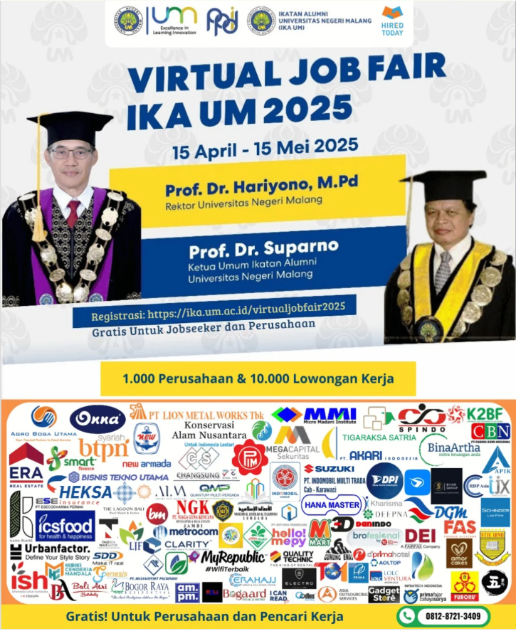 Hari terakhir! Virtual Jobfair IKA UM 2025!
Pendaftaran: ika.um.ac.id/virtualjobfair…, entry gratis yaah.

#InfoJobfairMei2025 #InfojobfairMalang2025

Sumber: instagram.com/p/DIfS0wQzgpx/