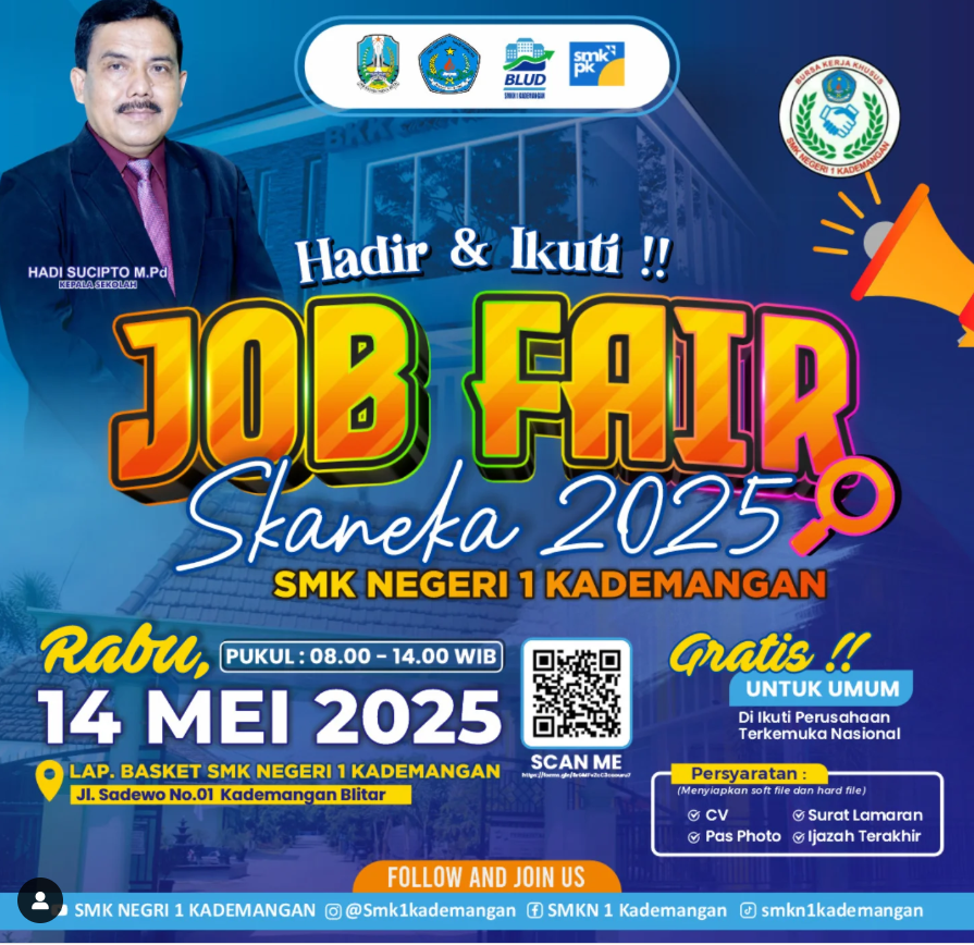 Hari ini terakhir! Jobfairnya di Lapangan Basket SMKN 1 Kademangan, mulai jam 08.00 sd. 14.00 WIB.

#InfoJobfairMei2025 #InfoJobfairBlitar

Sumber: instagram.com/smk1kademangan…