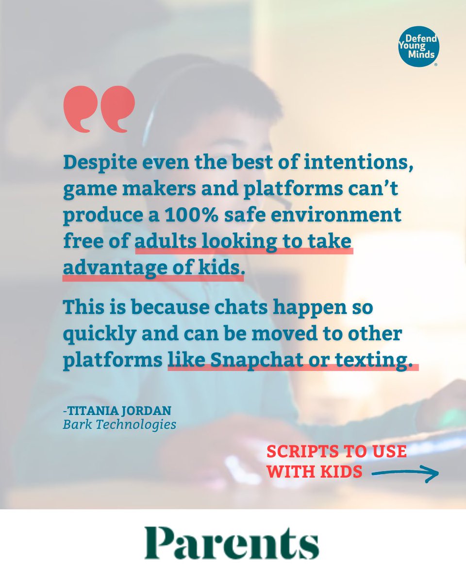 DefendYM's tweet photo. New @parents article reveals that 79% of Gen Alpha play video games weekly making platforms like Roblox, Minecraft, &amp; Fortnite prime spaces for predators to exploit young players.

Full article with more insights from @titaniajordan of @barktechco: https://t.co/5qJcx8Ef6C https://t.co/W3VYIOfDv8