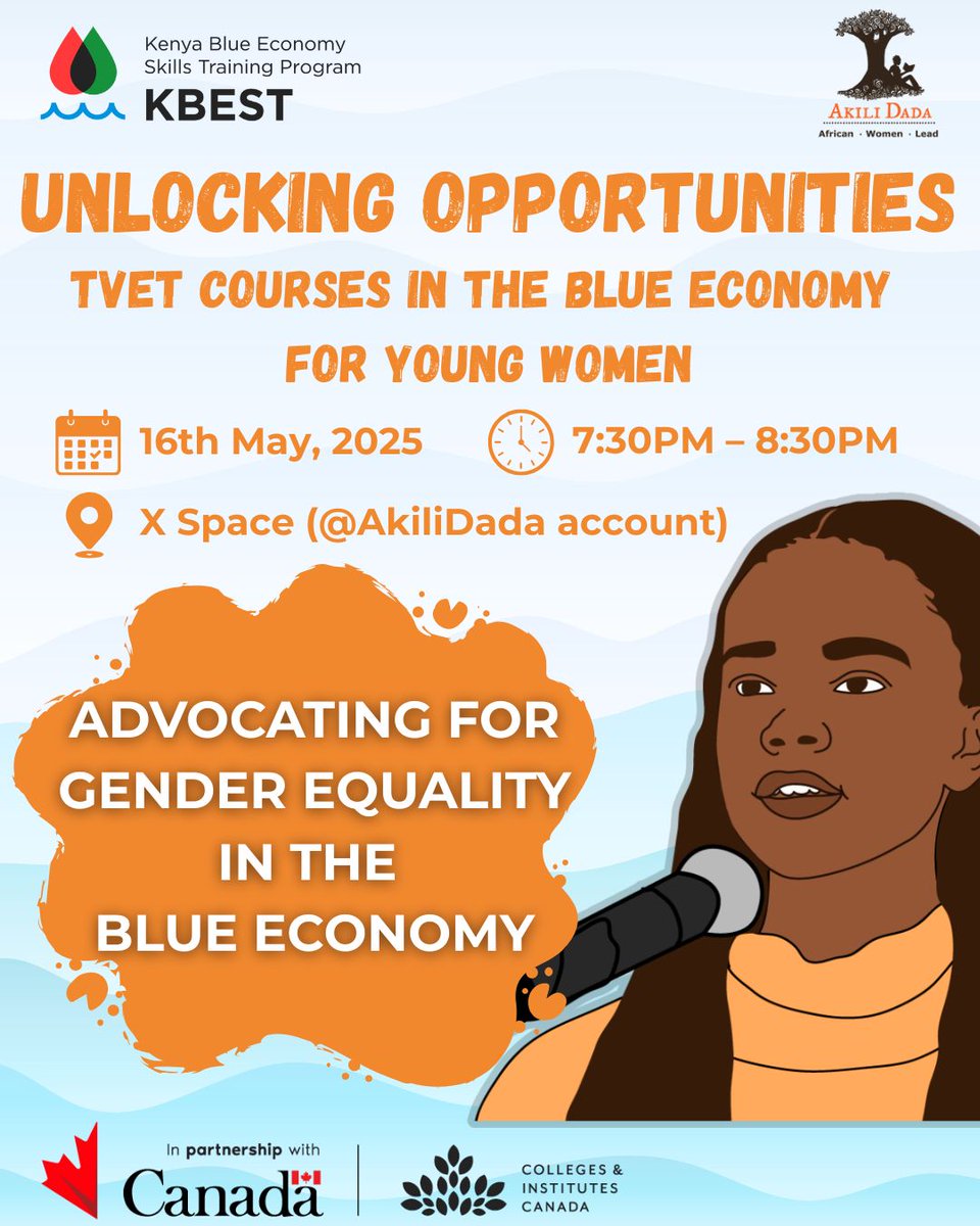 Patience Mutunga (@patiencedrelz) on Twitter photo Join us for an engaging Twitter Space hosted by Akili Dada in partnership with KBEST, as we explore opportunities for women in the blue economy through TVET courses. Discover how skills development and innovation can drive inclusive growth and empower women.
<a href="/AkiliDada/">Akili Dada</a> Join us for an engaging Twitter Space hosted by Akili Dada in partnership with KBEST, as we explore opportunities for women in the blue economy through TVET courses. Discover how skills development and innovation can drive inclusive growth and empower women.
<a href="/AkiliDada/">Akili Dada</a>