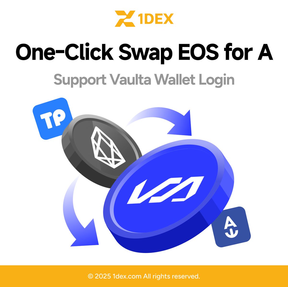1DEX (@1dex_com) on Twitter photo 🔗#1DEX now supports connect with <a href="/TokenPocket_TP/">TokenPocket</a> and Anchor Wallet!
✅ One-Click Swap EOS 🔁 A – Faster, simpler and more secure!
#EOStoA #VaultaWallet 🔗#1DEX now supports connect with <a href="/TokenPocket_TP/">TokenPocket</a> and Anchor Wallet!
✅ One-Click Swap EOS 🔁 A – Faster, simpler and more secure!
#EOStoA #VaultaWallet