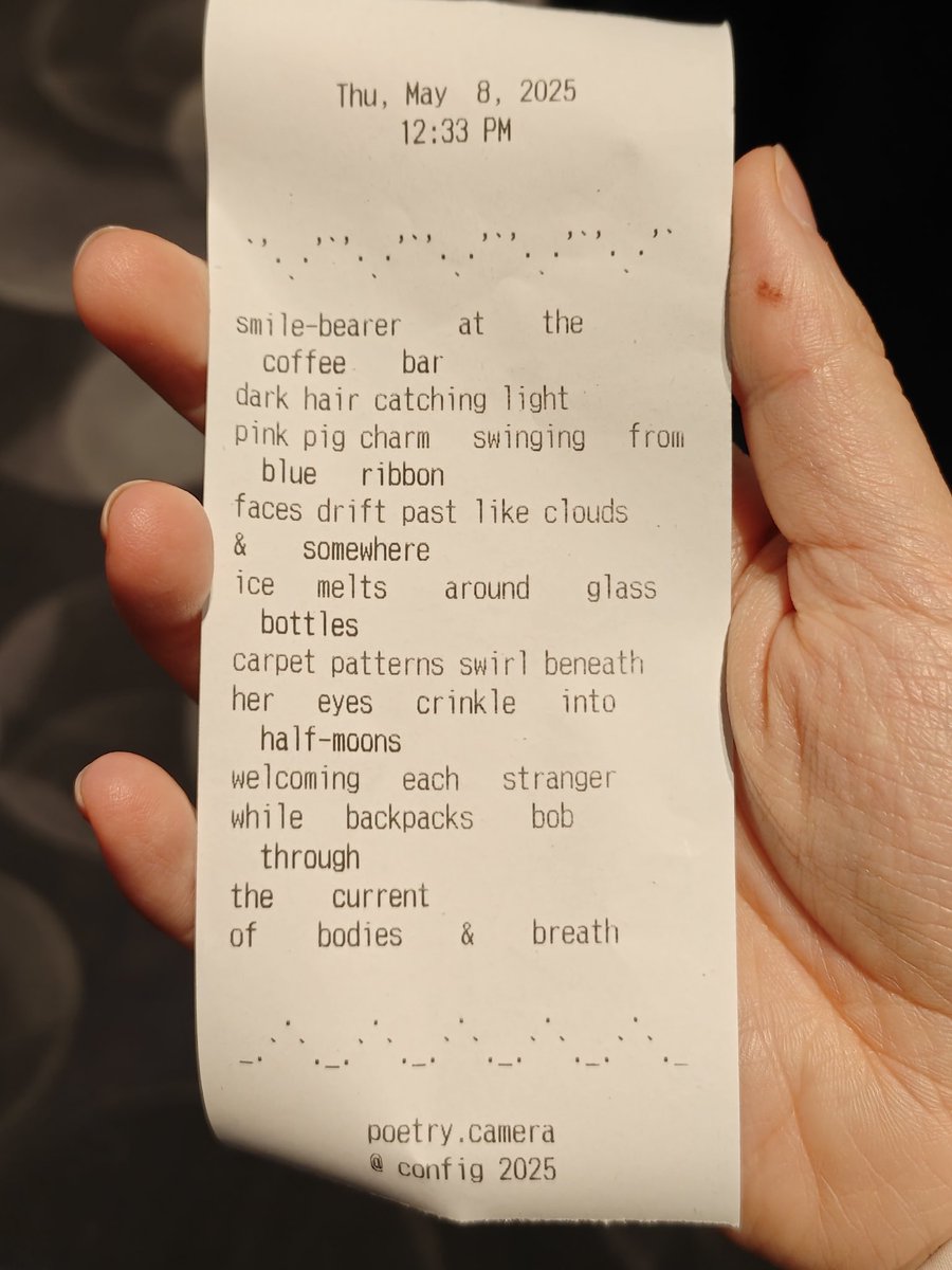 maydzhou's tweet image. running into @kelin_online at #Config2025 and getting a poem was one of the best unexpected moments
just watched their talk on my flight back to nyc, the raw conflicts in creative collaboration is too real
my 👼 is telling me I need to get this camera for @fof_newyork events