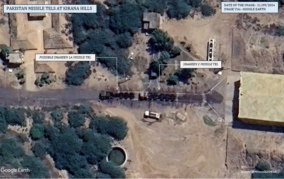Satellite imagery of Pakistan missile launchers/TELS at Kirana Hills, Sargodha.
Kirana Hills has a Pakistan military ammunition and missile storage facility along with an underground facility. It was hit by IAF on 10 May 25.
Thanks to <a href="/DfIlite/">DFI Lite</a> for helping in ID the launchers