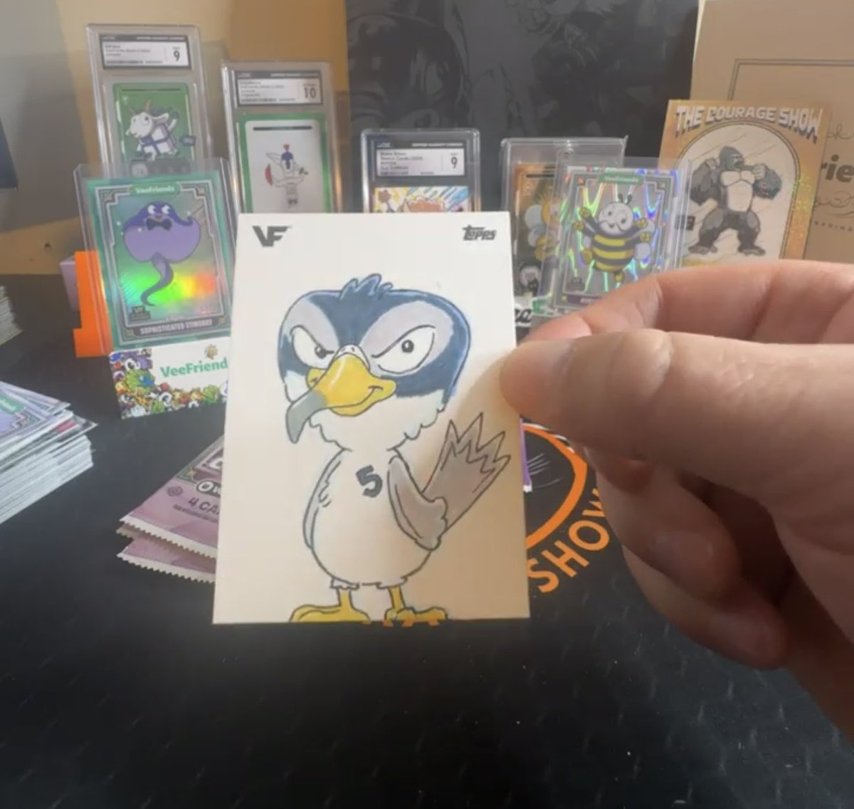 Focused falcon <a href="/veefriends/">VeeFriends</a> Topps Chrome sketch card just pulled on <a href="/thecourageshow/">The Courage Show</a>