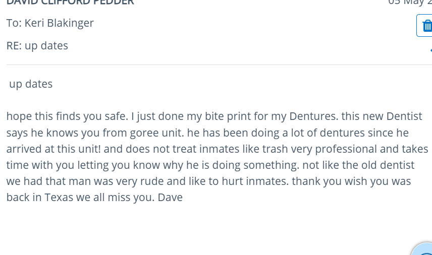 It is WILD to still be getting letters from prisoners like this 7 years after the story ran. (And he's finally getting dentures!!)