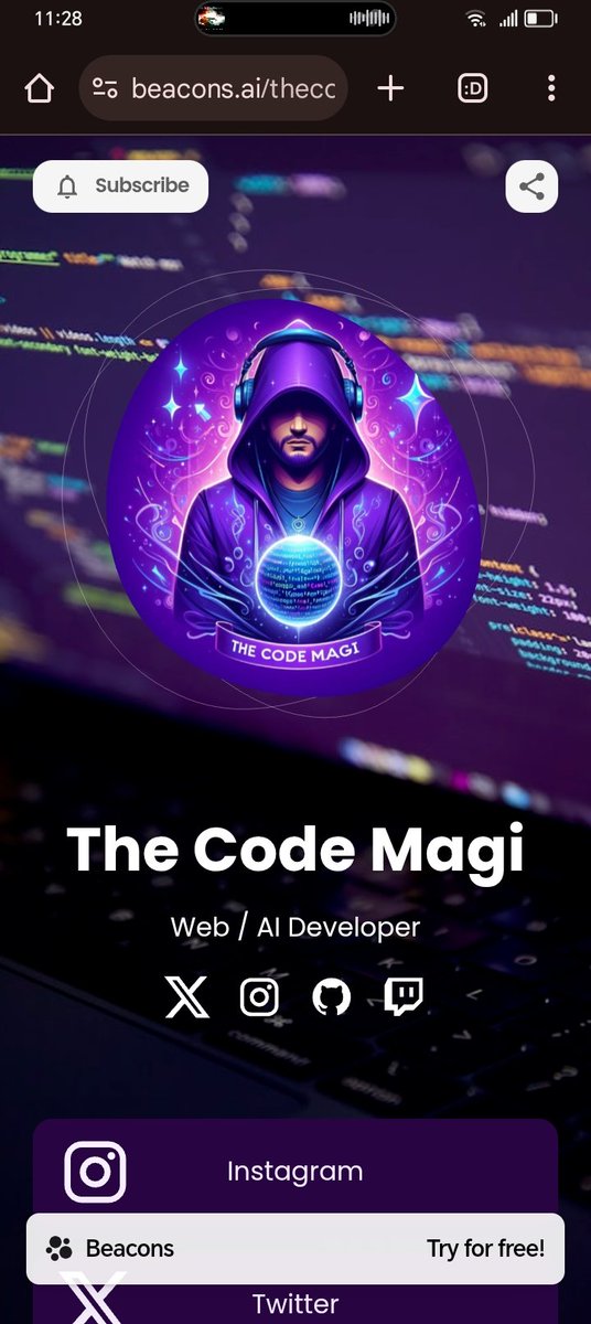 TheCodeMagi's tweet image. Hello, Code Magi here 🙋. Check out my journey in the link in my bio. I&apos;ll be building my portfolio website soon... Until then...

#WebDev #SoftwareEngineering #developer