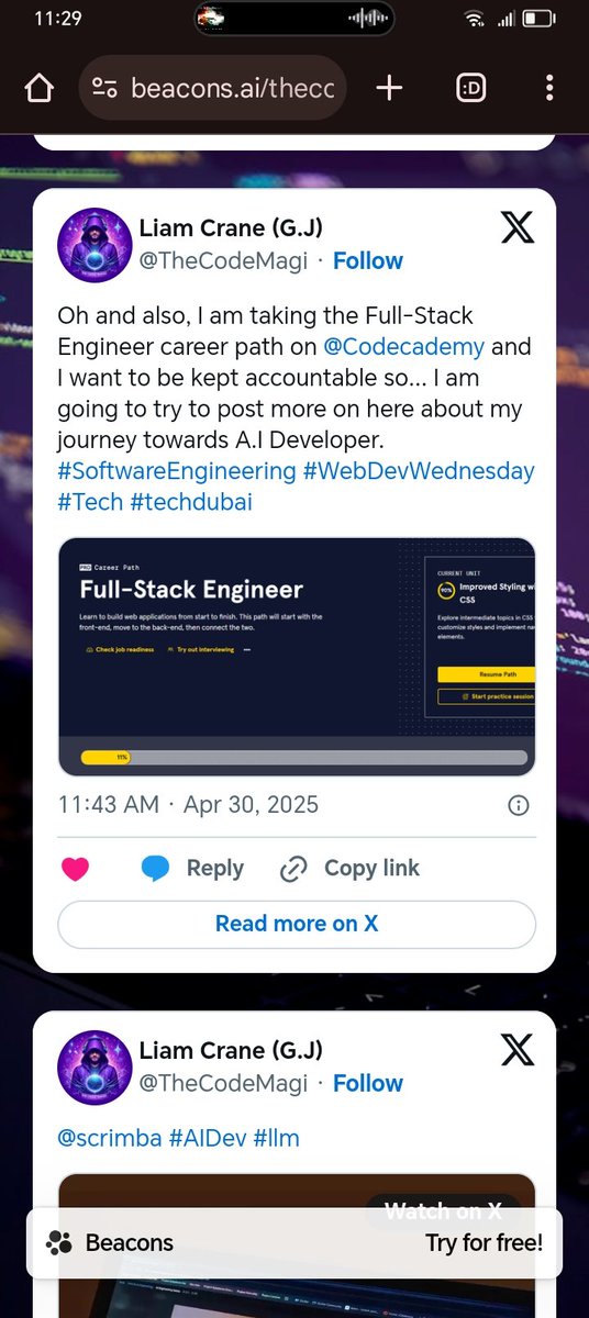TheCodeMagi's tweet image. Hello, Code Magi here 🙋. Check out my journey in the link in my bio. I&apos;ll be building my portfolio website soon... Until then...

#WebDev #SoftwareEngineering #developer