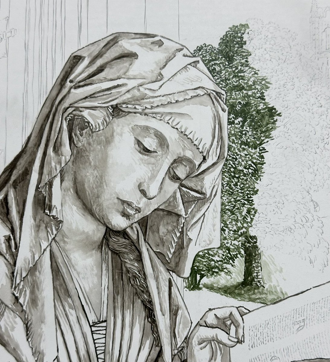 shinjiogawanote's tweet photo. 背景は左手の赴くままに描いていく。読書するマグダラのマリア Mary Magdalene Reading #小川信治 #shinjiogawa #油彩 #oilpainting #art #maria #marymagdalene #プラトン立体 #platonicsolid https://t.co/4rwqpHuwoi