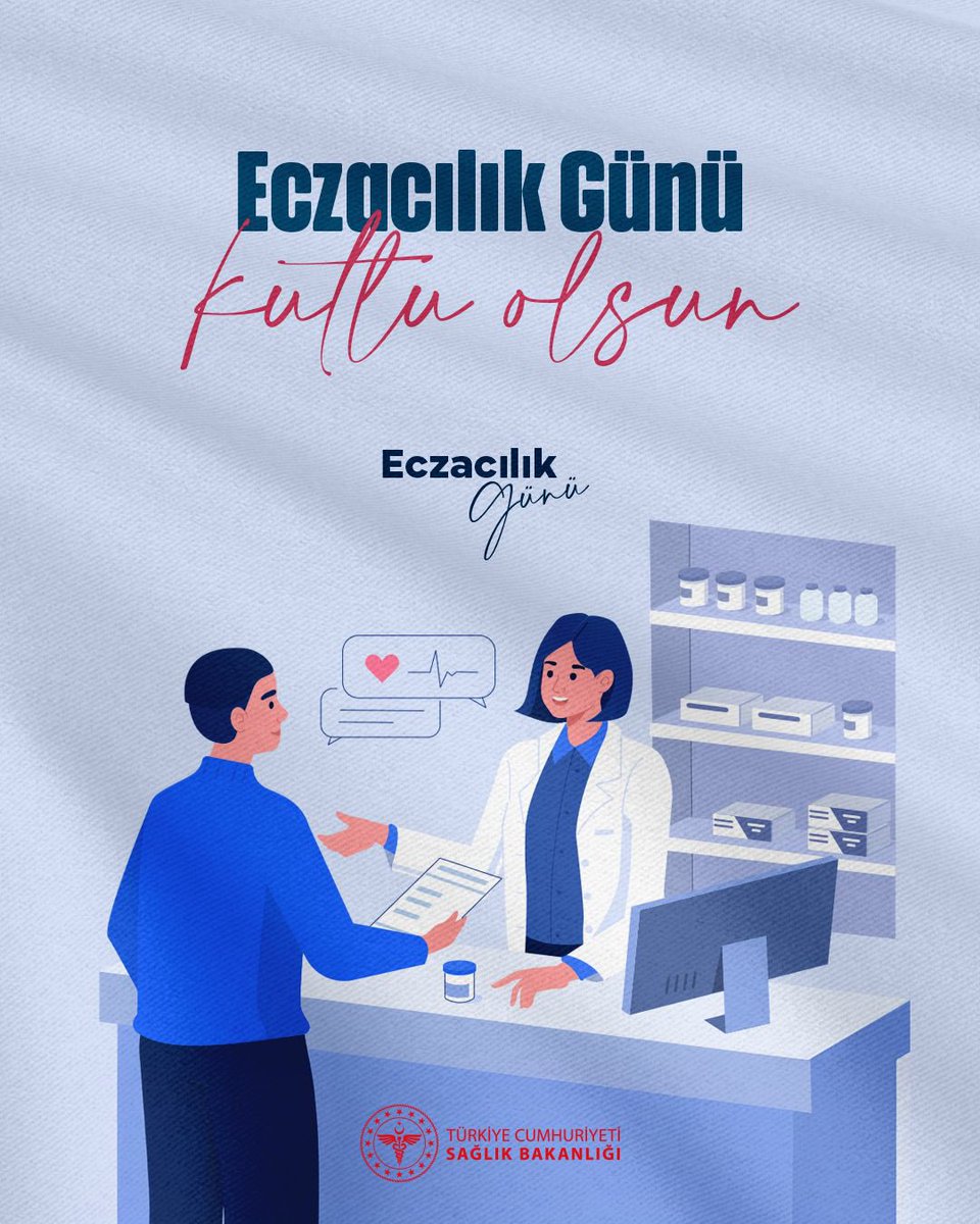 Ülkemizin dört bir yanında toplum sağlığı için hizmet veren ve gece gündüz demeden özveriyle görevini icra eden tüm eczacılarımızın Eczacılık Günü kutlu olsun. 

#EczacılıkGünü