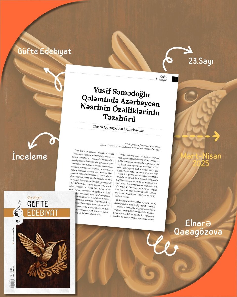 Elnare Qaragozova, Güfte Edebiyat'ın 23.sayısında. 

23. sayımızı, 

dergipo.com/urun/gufte-ede…

 adresinden temin edebilirsiniz. 

#güfteedebiyat #edebiyat #dergi #kanat