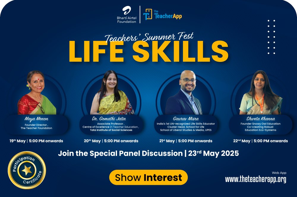 5 Days to Go. 5 Power-Packed Evenings. Endless Inspiration!

Join leading education experts as they explore the future of life skills in teaching and learning at the Teachers’ Summer Fest: