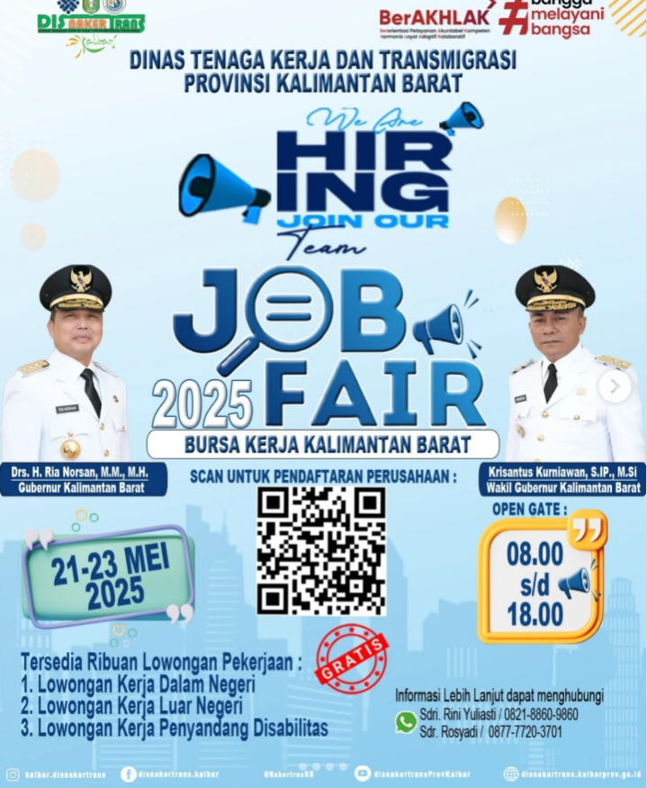 IDJobfair's tweet photo. Jobseekers di Kalimantan Barat, sebentar lagi akan ada Jobfair di tanggal 21-23 Mei 2025. Mari persiapkan CV terbaikmu!

Sumber: https://t.co/G0woU8b4SH

#InfoJobfairMei2025 #InfoJobfairKalimantanBarat2025 https://t.co/c6VHPJcaUw