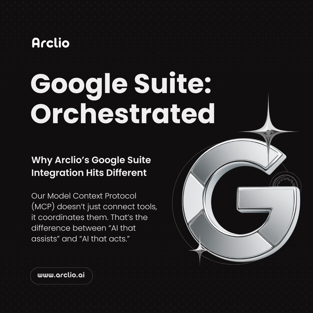 arclio_ai's tweet image. You’ve seen Arclio check your calendar 📆
Surface your emails 📩
Draft smart replies 📨
This isn’t automation. It’s orchestration.
Missed a demo? Catch up now.
Want it in your stack? DM us.
Got an integration in mind? Tell us.
#EnterpriseAI #MCP #GoogleSuite #BuildInPublic