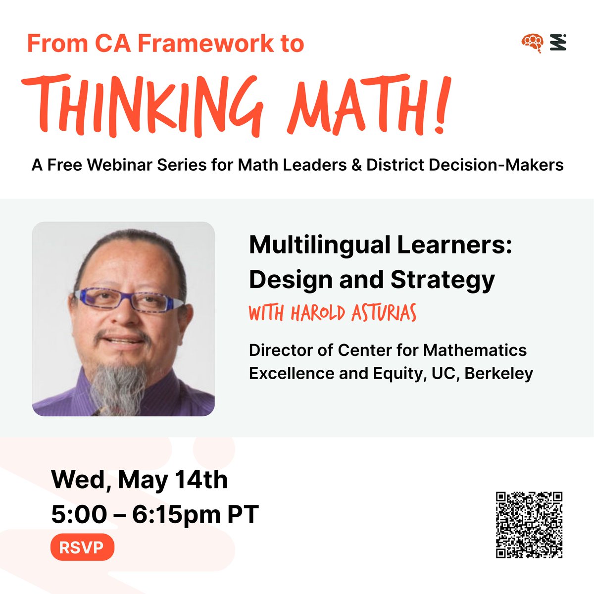 📢 #HaroldAsturias joins our #MathFramework series tomorrow!

🎯 Multilingual Learners: Design &amp; Strategy
📅 May 14 · 5pm PT

What do the right materials + PD look like to foster active engagement for all students?

🔗 Last spots: events.zoom.us/ev/AuBMfHVBod3…

#MultilingualLearners