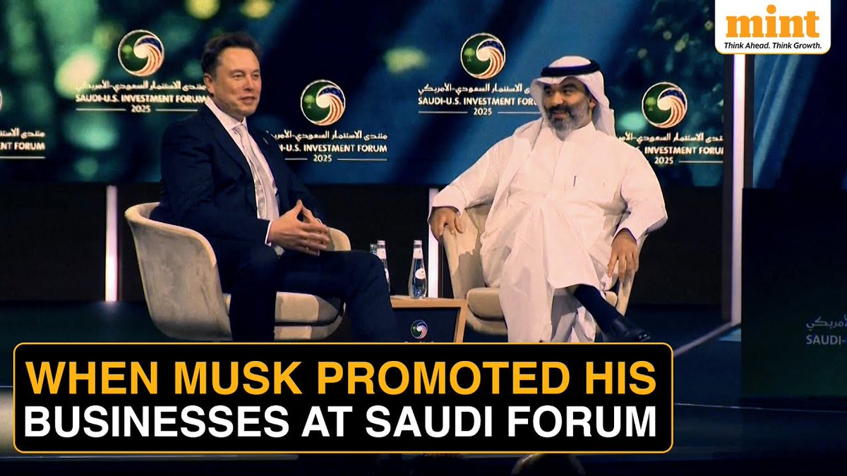 livemint's tweet image. Elon Musk talks “robots on wheels,” Starlink, and tunnels at Saudi forum ahead of Trump’s appearance—backs the kingdom’s bold tech vision. 

Watch! 
youtube.com/watch?v=O-lQNw…