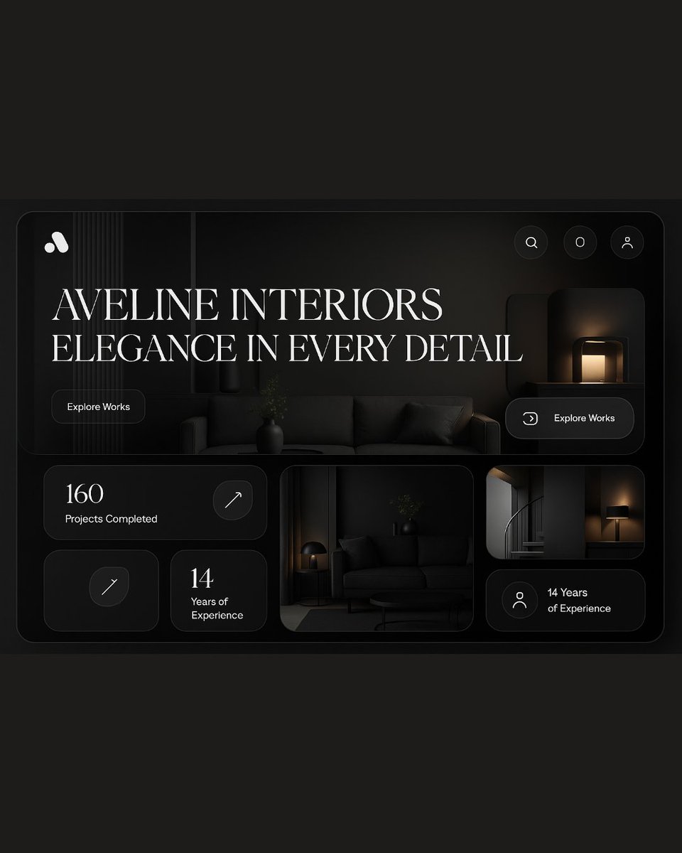 codeforkal's tweet image. Sleek, modern extension of the Aveline Interiors homepage featuring an elegant services section. The continuation blends seamlessly with the original layout, maintaining a minimalist aesthetic and moody sophistication.