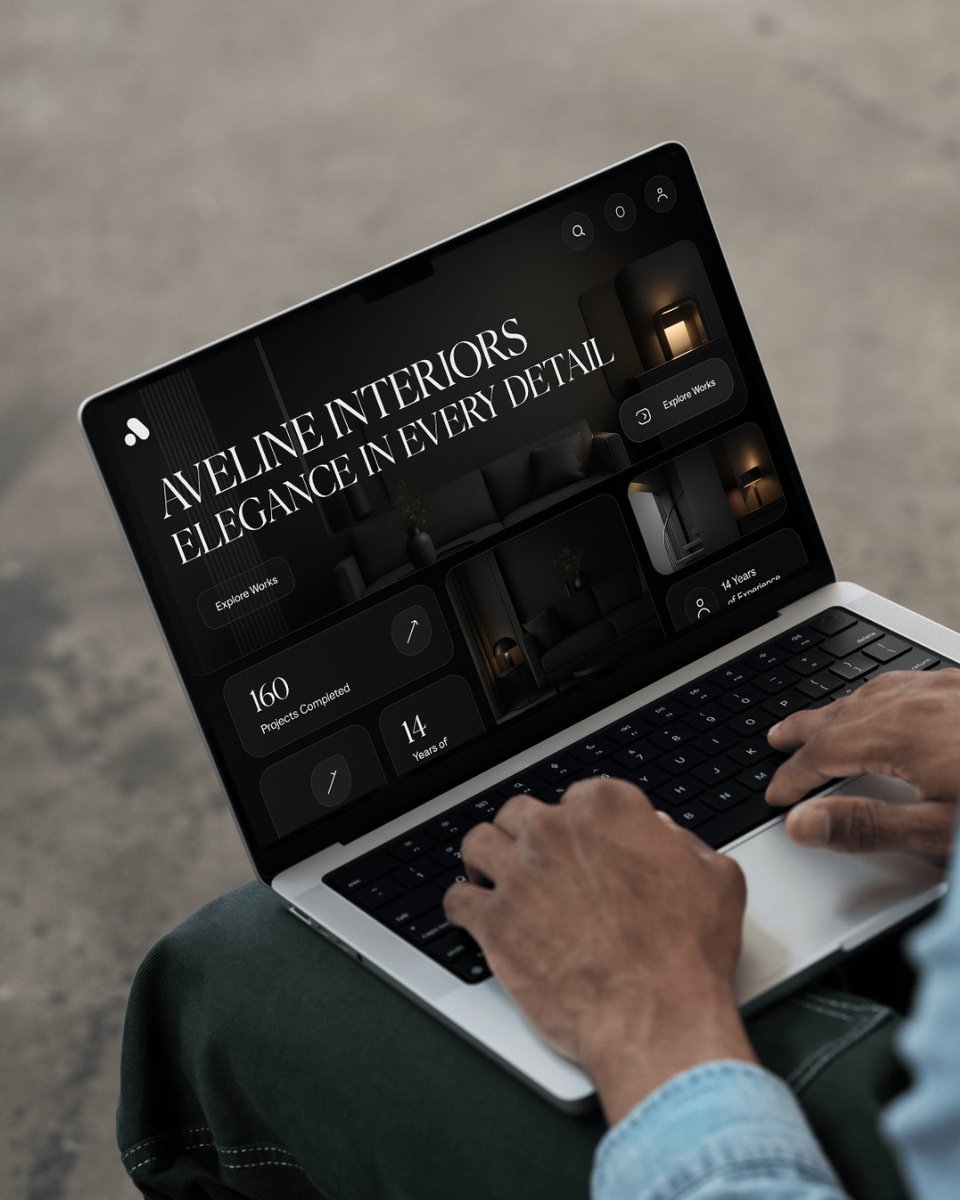 codeforkal's tweet image. Sleek, modern extension of the Aveline Interiors homepage featuring an elegant services section. The continuation blends seamlessly with the original layout, maintaining a minimalist aesthetic and moody sophistication.
