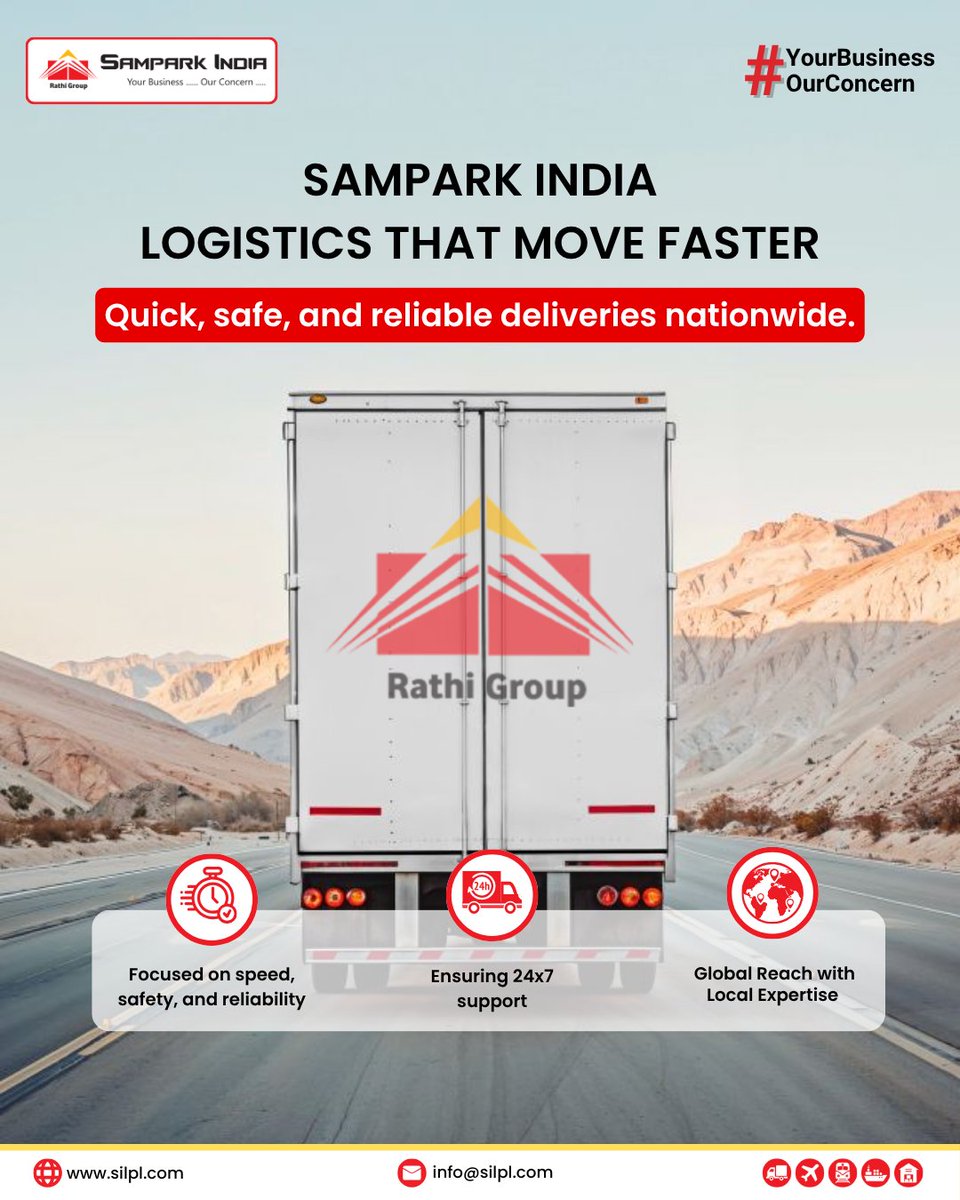 SilplIndia's tweet image. #SamparkIndia – Logistics That #MoveFaster!
Quick, safe, and reliable deliveries nationwide. 24x7 support, global reach with local expertise. 
visit: silpl.com
Email ID: info@silpl.com, Contact No.: 24x7 +91-9015150000

#OnTimeDelivery #Rathigroup #Transportation