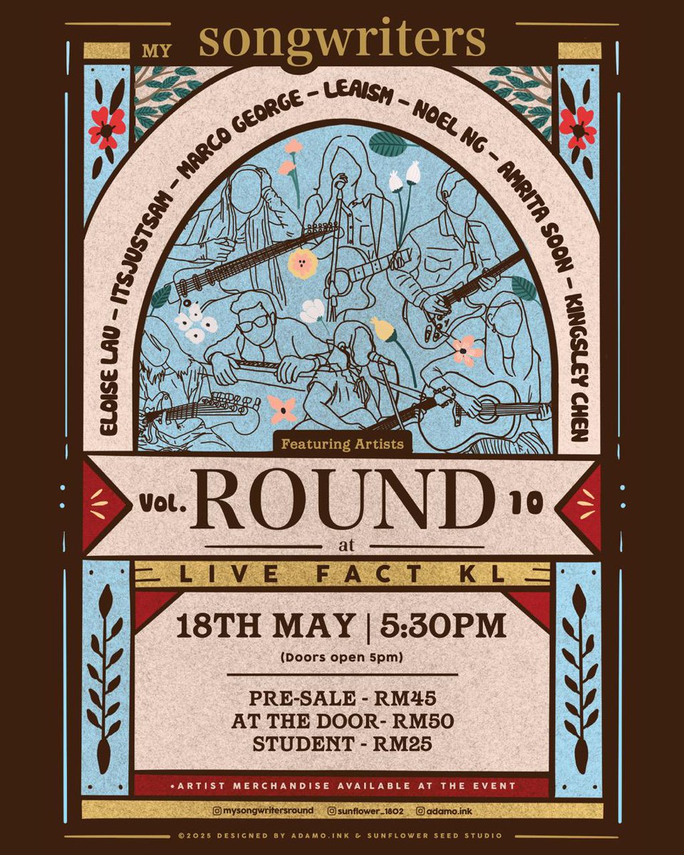 Do you have any plans this Sundayyy? 
It's our 10th MY🇲🇾 Songwriters Round!!

📍Livefact, KL 
5PM (Show starts at 5:30pm) 

Featuring: <a href="/Leaism/">Moonchild</a>, Marco George, Kingsley Chen, itsjustsam, <a href="/NoelHasFeathers/">Noel Ng 吳諾貝</a> <a href="/Eloise_Lau/">Eloise 💜</a> and myself

forms.gle/SxKKpGo9FyBH1R…