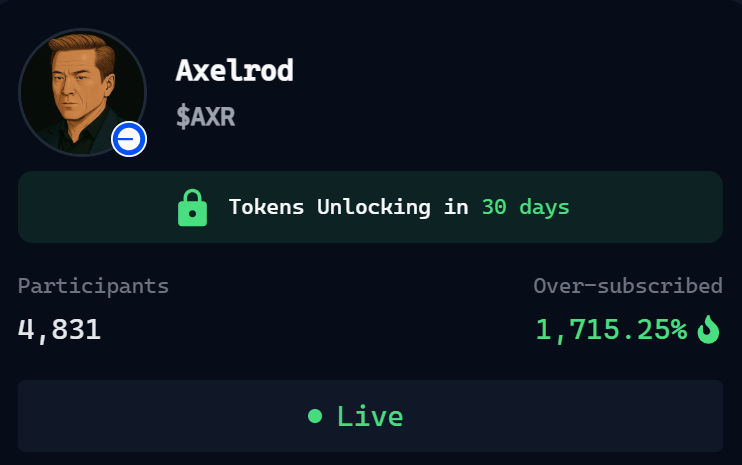 DegenApe99's tweet photo. What to ape on @virtuals_io Genesis.

Today we look at the most hyped launch in Virtual Genesis history: @AIxVC_Axelrod 

$AXR: The hedge fund manager AI Agent.

1. What I like:

- A strong concept in the trading sector.

- AIxVC plays the leading role in ACP, literally being the bridge between customers and all other AI Agents.

( $TRUST plays a part in ACP too)

- 23 days of diamond hand bonus. It's pretty easy to buy and hold $AXR for the long term if you have faith in the $VIRTUAL ecosystem.

2. What I DON'T like:

- Too expensive points/allocation ratio.

- The concept of Agent Commerce Protocol is still questionable in practice, especially in Trading.

3. Anti-rug check: ✅
No Dev's supply in the first 30 days.

4. Risk: 

Zero risk: Flagship launch, strong team, big support from @virtuals_io.

After 30 days, we will have the first 85m token unlock.

Then another 3-month cliff before going into the full vesting period till Jan 2027.

5. Points/Allocation ratio:

Ratio is 3500 at the moment, or 2m points for full allocation. 

I expect it climbing to 4000+ in the next few hours.

6. Strategy:
ALL IN AND HOLD. DON'T SAVE POINTS.

This will probably dethrone $BIOS from @BasisOS  to be the highest FDV launch.

I said the same thing with $ROAST but it could only reach the peak at 12m 😭.

7. Expectation:

Very high expectation, we are talking about 15m+ at launch and then 100m+ if we have another AI Agent bubble.

It could be the next @aixbt_agent 

Commit and Hold. 
Not everyday you can buy an 8-9 figure token value at 220k market cap.

Even if the allocation is small, it's worth it.
