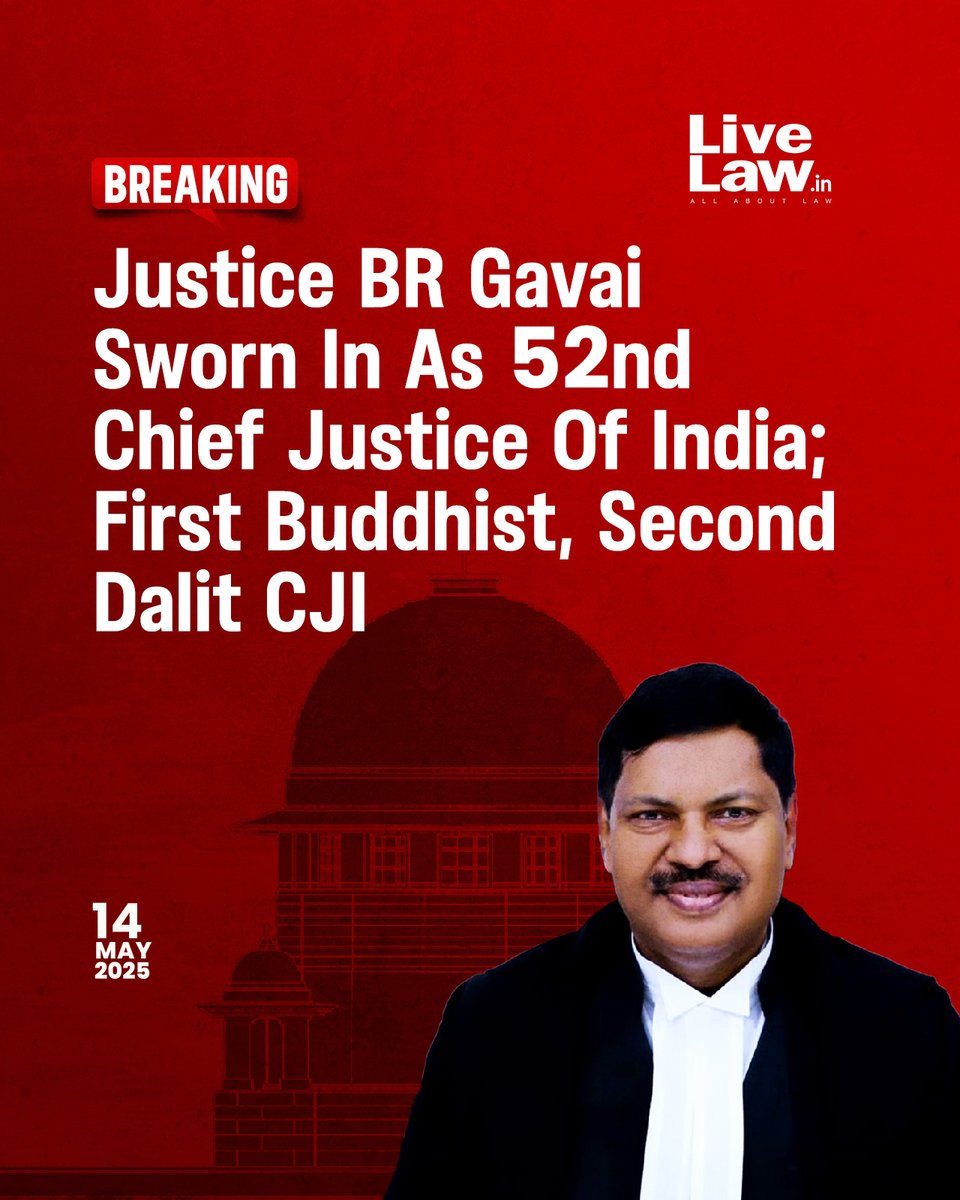 LiveLawIndia's tweet photo. Justice Bhushan Ramkrishna Gavai has officially assumed office as the Chief Justice of India, succeeding Justice Sanjiv Khanna. He is the 52st Chief Justice of India.
Read more: https://t.co/qdoSF0SJYA
#SupremeCourt #JusticeBRGavai #CJI https://t.co/kAKyI4QhP6