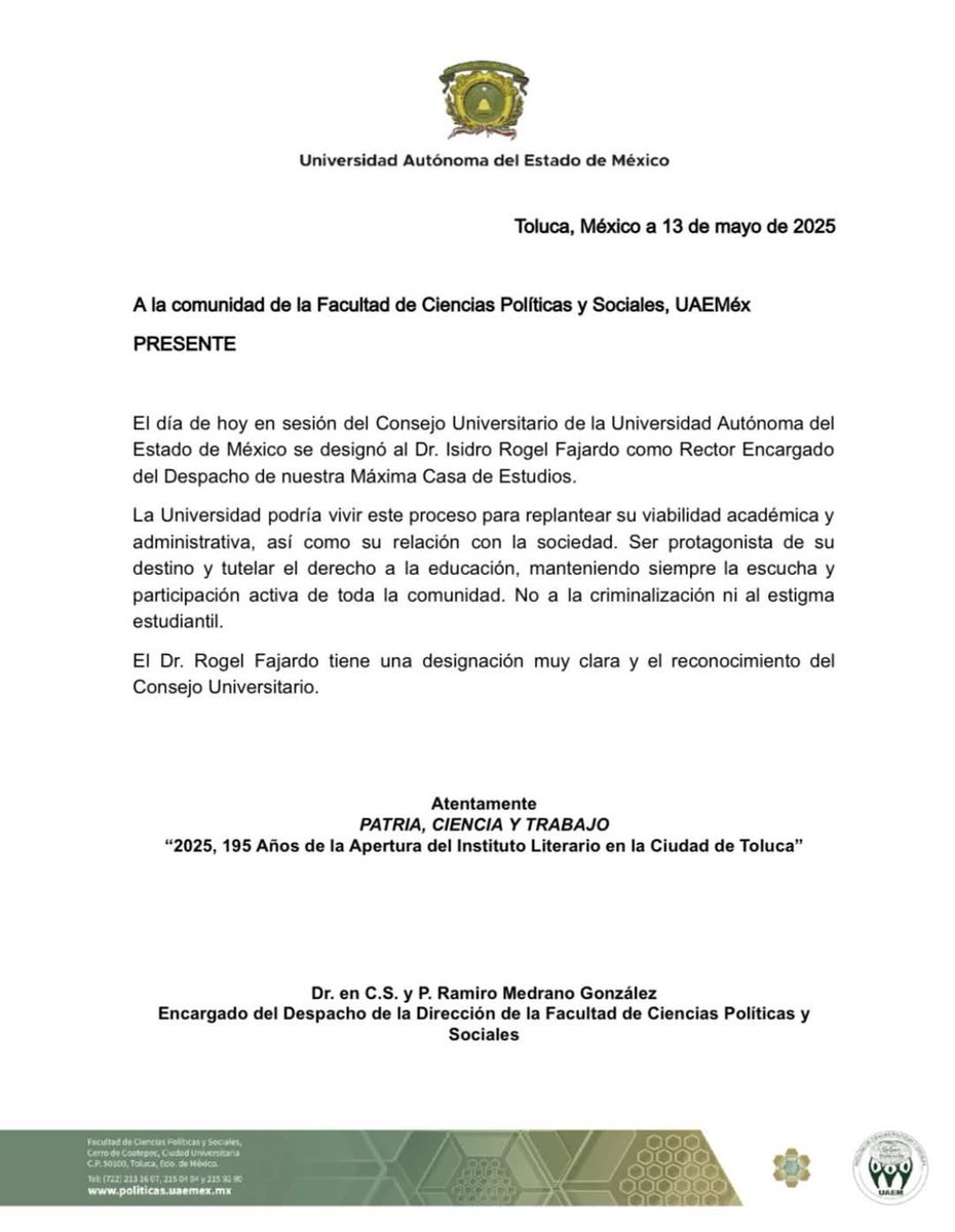 A la comunidad de FCPyS: