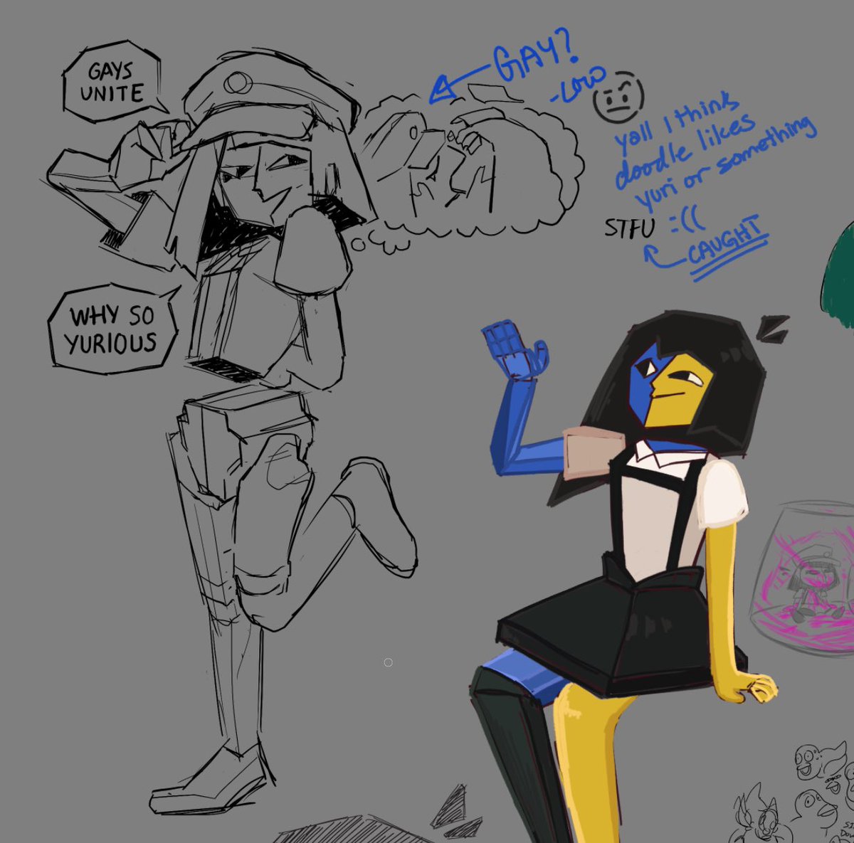 DoodleSkabootle's tweet image. gay ppl win! Idk I just like shipping for the sake of it because ehehe 😽 I’m really unserious about it tho so don’t get on me abt it haha #enadreambbq #enadreambbqart #enadreambbqfanart First doodle drawn on a Magma board - series Ena drawn by LowExp