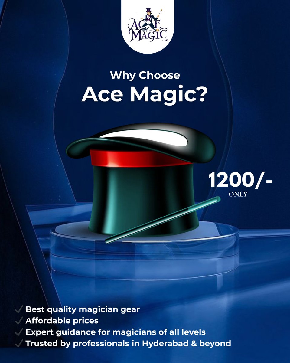 Acemagic2024's tweet image. 🎩✨ Why Choose Ace Magic?

Because true magic begins with the right gear!

#AceMagic #MagicianGear #MagicPropsIndia #AffordableMagicTools #MagicianEssentials #MagicWandMagicWorld #BeginnerMagicKit #ProfessionalMagicianSupplies #MagicShopHyderabad #MagicianStartupKit #MagicMade