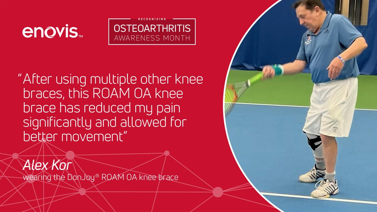 For more than two years, osteoarthritis (#OA) knee pain kept Dr. Alex Kor from playing competitive tennis until he found the #DonJoy® ROAM OA brace. 

Designed to help improve mobility and provide relief by unloading the pressure of unicompartmental OA or other knee pain., ROAM