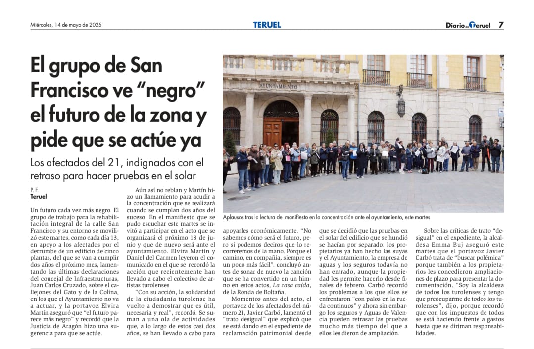 DerrumbeTeruel's tweet photo. #Hoy en @diariodeteruel
#Gracias a todos por asistir a la concentración. Entramos en la cuenta atrás para el 2º aniversario, te esperamos el 13 de Junio #derrume #teruel #23meses https://t.co/d1XXAtGH41