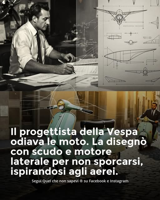 Il paradosso della Vespa: fu creata da un uomo che odiava le motociclette. Corradino D'Ascanio, ingegnere aeronautico, trovava le moto scomode, ingombranti e, soprattutto, lo infastidiva sporcarsi durante la guida.
Quando Piaggio gli chiese di progettare un veicolo a due ruote