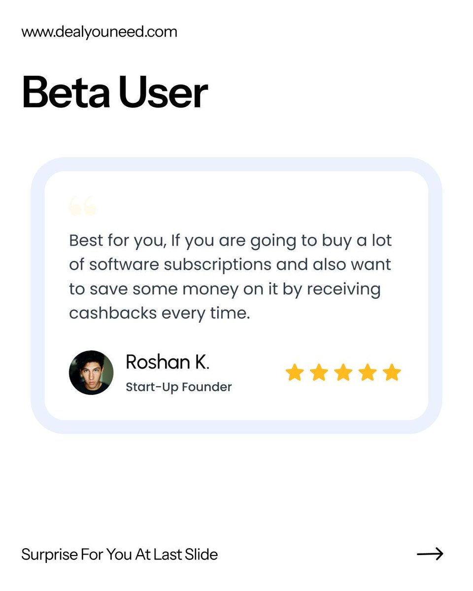 DealYouneed's tweet photo. 🚀 500+ founders already joined @DealYouNeed 👇

✅ Save on SaaS
✅ Get cashback
✅ Swap unused tools
✅ Bonus credits for early birds

If you're buying software, this is a no-brainer.

🎁 Join the waitlist now → https://t.co/bWitZGRuqP
#SaaS #FounderStack  #DealYouNeed https://t.co/2FOhifBPRL