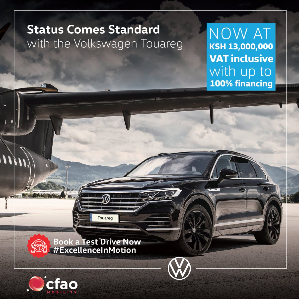 The Touareg delivers unmatched comfort, tech, and presence.
Now available from Ksh 13,000,000, with up to 100% financing to make ownership seamless.

For more information call 0700766660. Book a test drive volkswagen-kenya.com/en/model-overv…
 #ExcellenceInMotion
