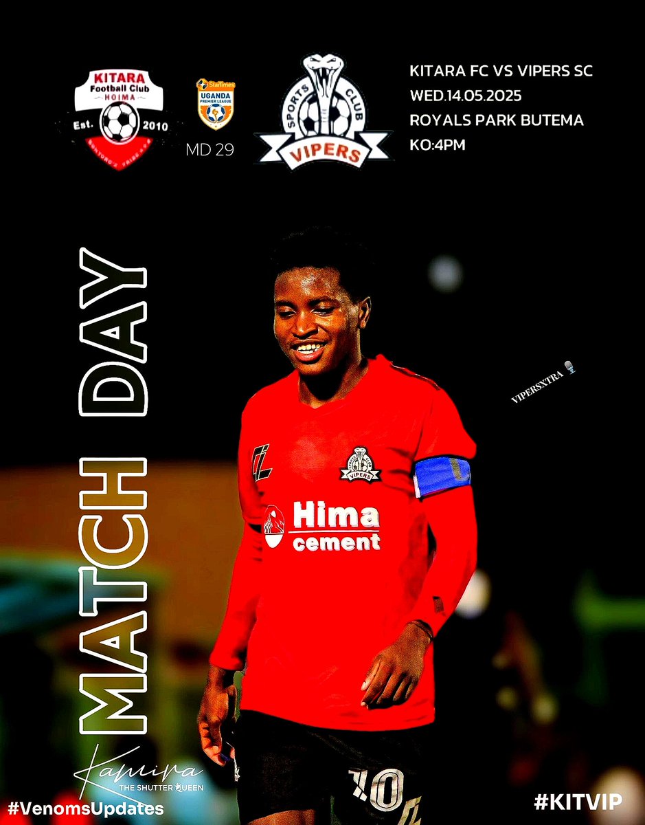 VipersXtra's tweet image. 🔴 GAME DAY ⚫

🆚 @KitarafcHoima
🕗 4pm (UGT)
🏆 Startimes UPL 
🏟️ Royals Park  Butema 
📻 FUFA Radio 

Let's make count to our 7th prize 💪🏿

#KITVIP | #StarTimesUPL 
#VenomsUpdates | #Viperssc
#OneTeamOneDream | #HalaVipers