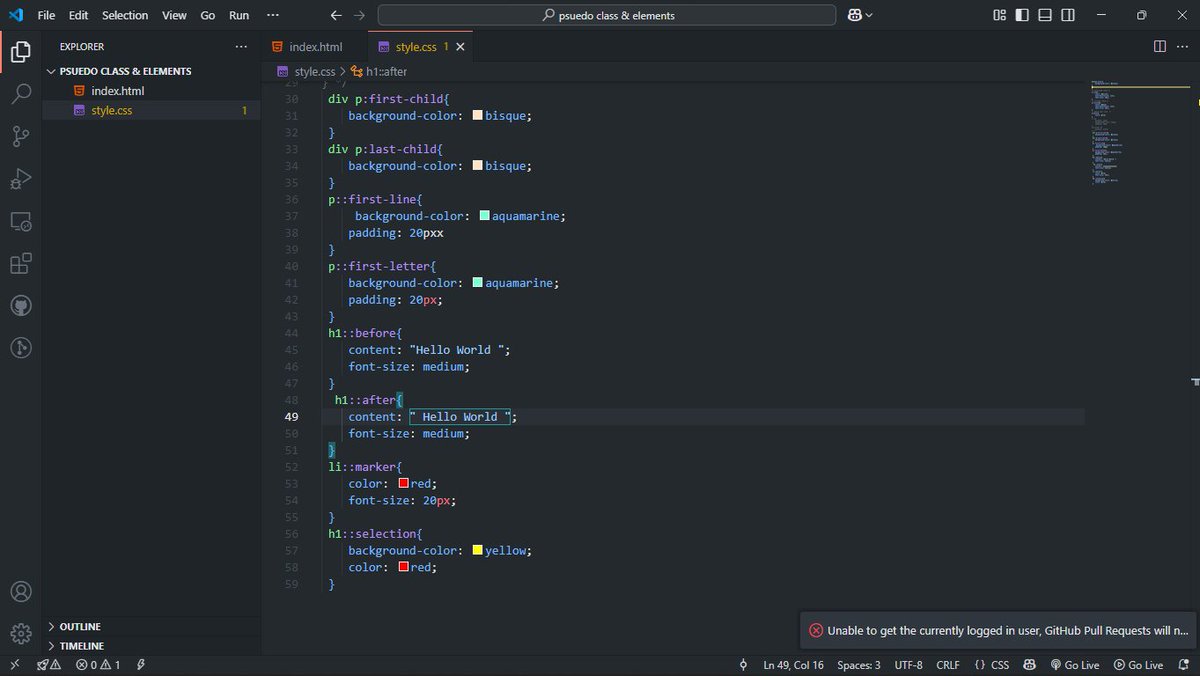 0xEmiliaS's tweet image. Day 5

I learnt about pseudo class and pseudo elements, with hands-on examples. 

#MitaSchool
#100DaysChallenge
#WebDevelopment