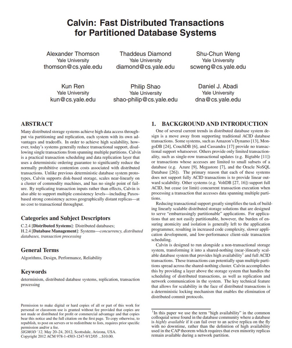 wangbin579's tweet image. Papers like this are worth reading more than once. Every time you come back to it, you might see something new, especially after you've gained some hands-on experience. cs.yale.edu/homes/thomson/…