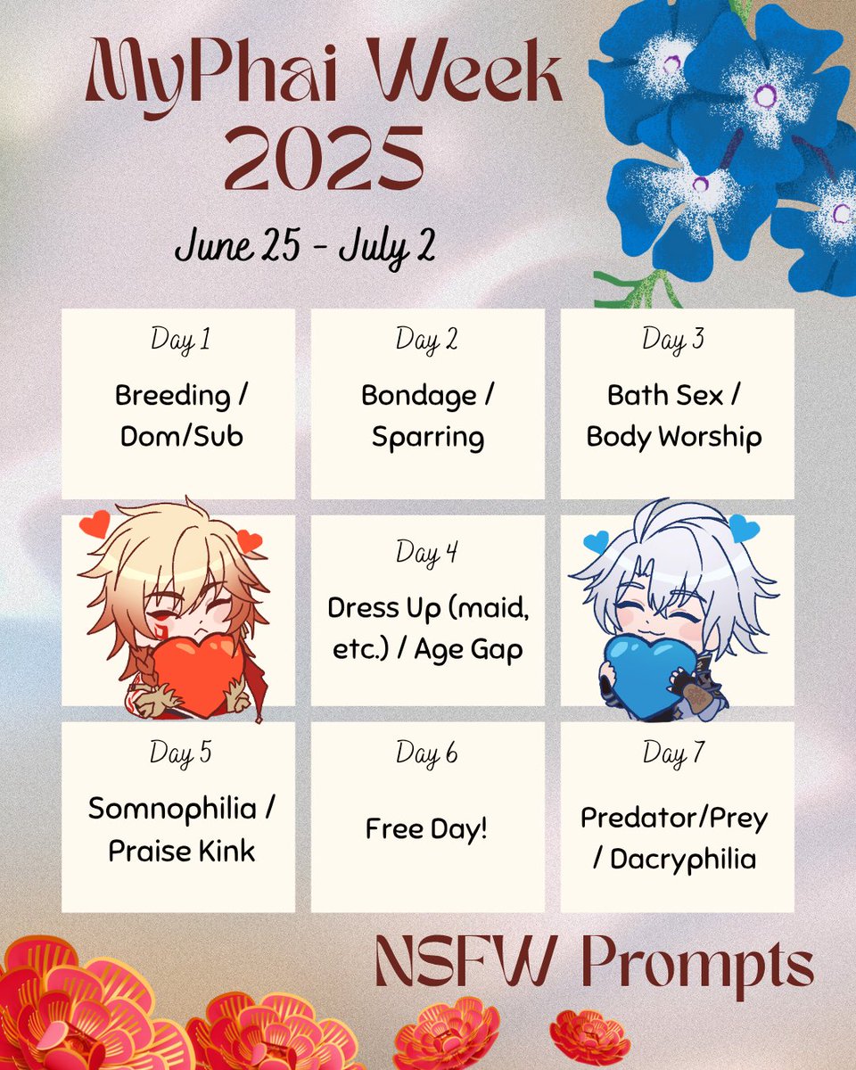 myphaisweek's tweet image. Hello! As promised, here is the official announcement for #myphaiweek 2025, commencing from June 25th to July 2nd, also to celebrate Phainon’s release.

Prompts are in the graphics below. Thank you to @Seanagtala for the graphics, and @yita_min for the chibis. ❤️ #myphai