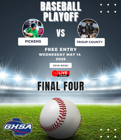 GHSA Sports (@officialghsaorg) on Twitter photo π₯βΎοΈ Baseball Final Four
<a href="/PHSbaseballGA/">Pickens Baseball</a> vs <a href="/TroupAthletics/">Troup High Athletics</a>
π₯ Livestream: bit.ly/7N0J79i
πΉ Wednesday may 14
ποΈ Troup High School
πΉ@ 5p.
π 1920 Hamilton Rd, LaGrange, GA
<a href="/PickensFootball/">Pickens Football</a> <a href="/knowpickens/">KnowPickens</a> <a href="/kevineckleberry/">Kevin Eckleberry</a> <a href="/tanner_glisson/">tanner glisson</a> <a href="/Coach10Marra/">Michael Marra</a> π₯βΎοΈ Baseball Final Four
<a href="/PHSbaseballGA/">Pickens Baseball</a> vs <a href="/TroupAthletics/">Troup High Athletics</a>
π₯ Livestream: bit.ly/7N0J79i
πΉ Wednesday may 14
ποΈ Troup High School
πΉ@ 5p.
π 1920 Hamilton Rd, LaGrange, GA
<a href="/PickensFootball/">Pickens Football</a> <a href="/knowpickens/">KnowPickens</a> <a href="/kevineckleberry/">Kevin Eckleberry</a> <a href="/tanner_glisson/">tanner glisson</a> <a href="/Coach10Marra/">Michael Marra</a>