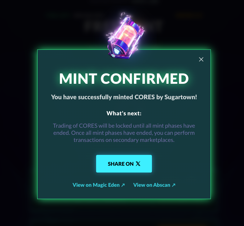 swiftie_hp's tweet photo. Started with a free mint, and it’s been a wild ride:

Fun in-house games, friendships made, whitelist wins in @visitalphatown, MVO victory, and even another Ora snagged through game events. 

I’m max minting my Cores to keep the good times rolling. @visitsugartown forever! 💚💜 https://t.co/HYbuXDSseh
