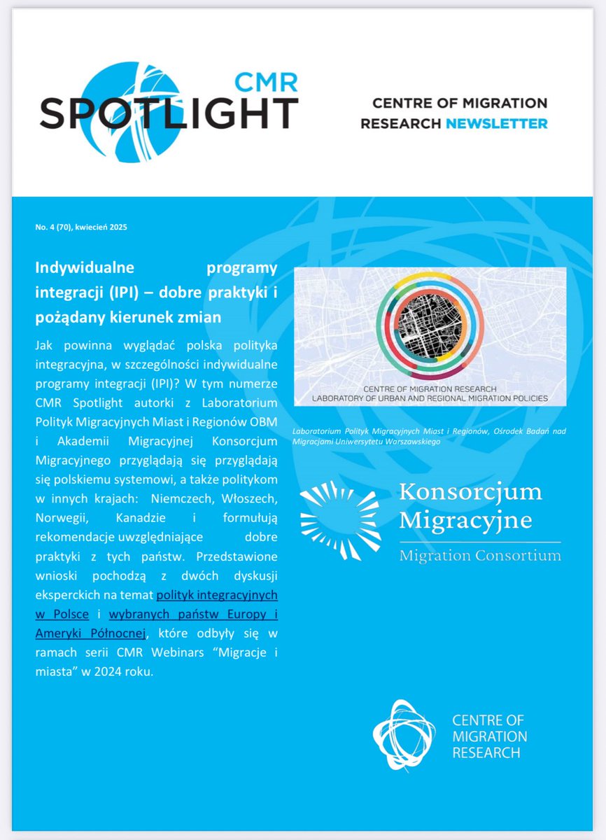 Jak powinna wyglądać polska polityka integracyjna, w szczególności indywidualne programy integracji (IPI)? Polecamy lekturę nowego #CMRSpotlight o integracji cudzoziemców w Polsce i doświadczeniach innych państw
migracje.uw.edu.pl/publikacje/ind…