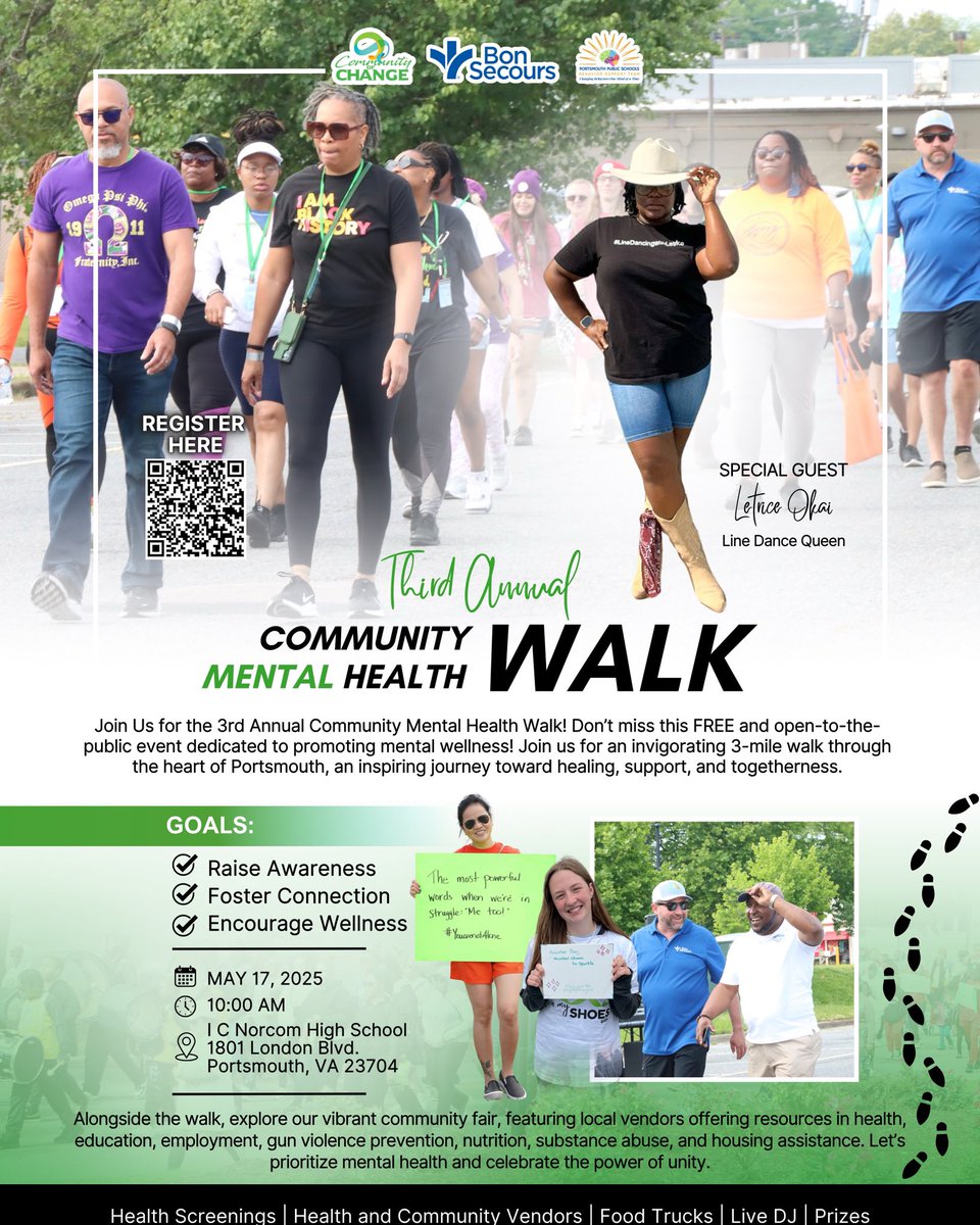 JJones_PPS's tweet image. 💚💚 Join the Mental Health Walk this Saturday @ IC Norcom. The school with the most representation will win coffee & donuts for their staff!!! See you there!!!!💚💚 @PortsVASchools