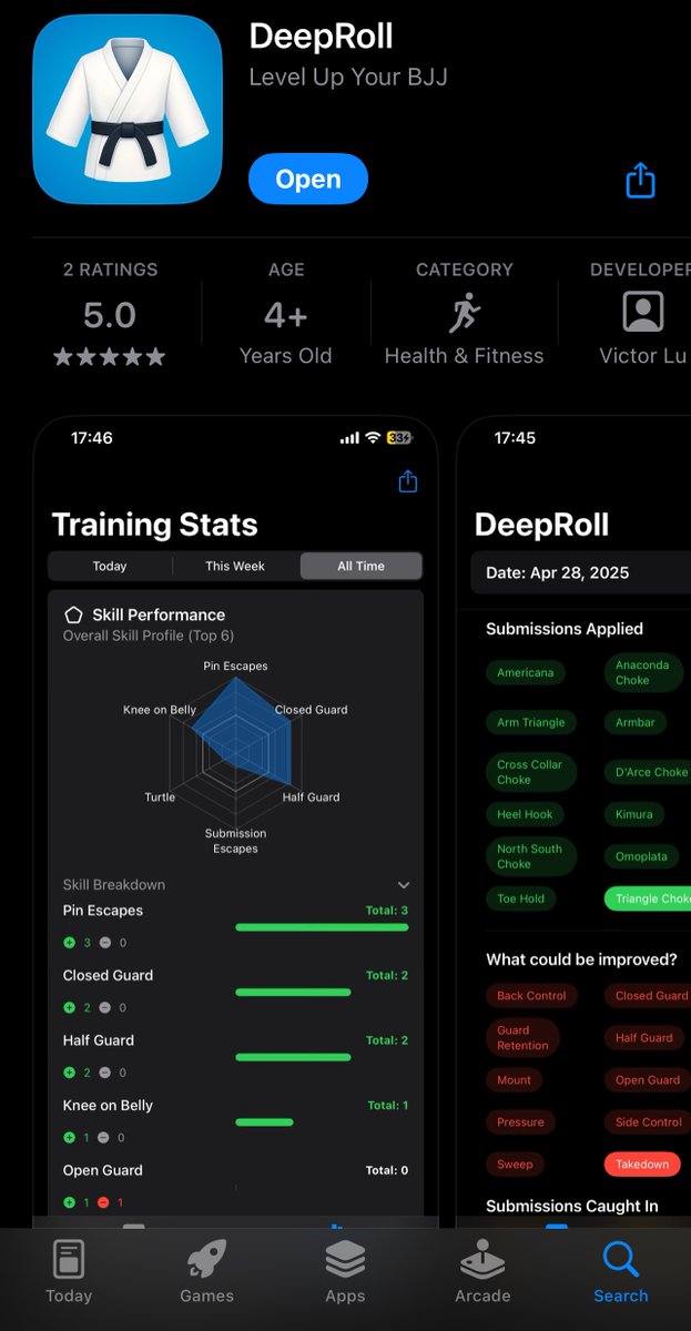 I built a jiu jitsu analytics/journaling app called DeepRoll. Check it out, it's available on the App Store.