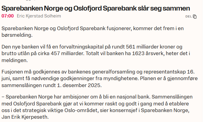 Sparebanken Norge skal ta Oslo