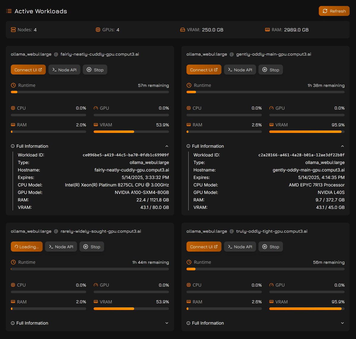 We fixed GPU metrics so you can sit back and watch your GPUs get loaded up, including with our new 8x servers. Launch a GPU workload right now: 👉 launch.comput3.ai